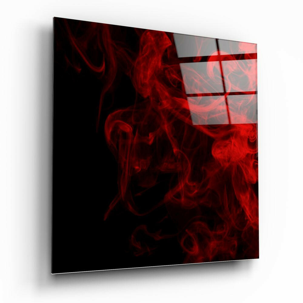 Crimson Smoke Swirl On Black Glass Wall Art