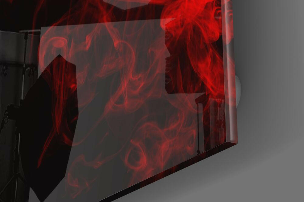 Crimson Smoke Swirl On Black Glass Wall Art