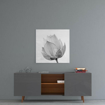 Silver Lotus Blossom Glass Wall Art