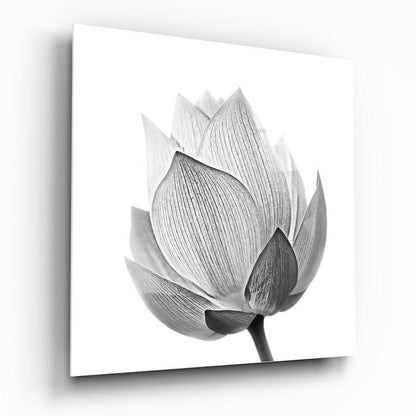 Silver Lotus Blossom Glass Wall Art
