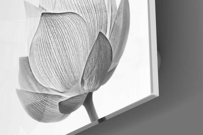 Silver Lotus Blossom Glass Wall Art