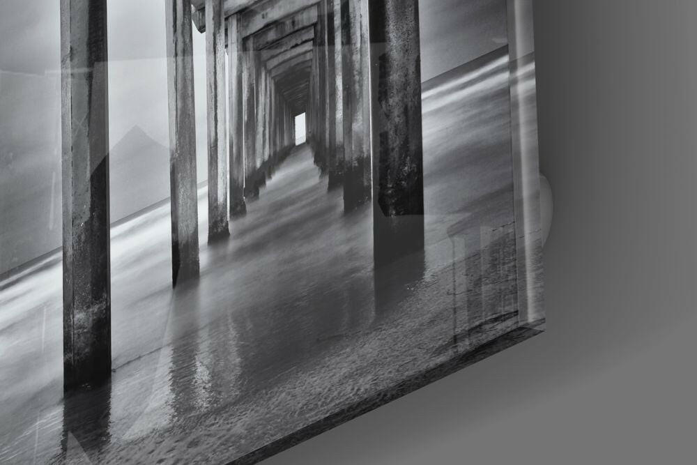 Black White Under Pier Arches Glass Wall Art