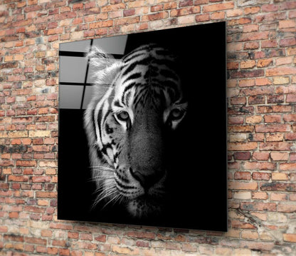 Shadowed Monochrome Tiger Glass Wall Art