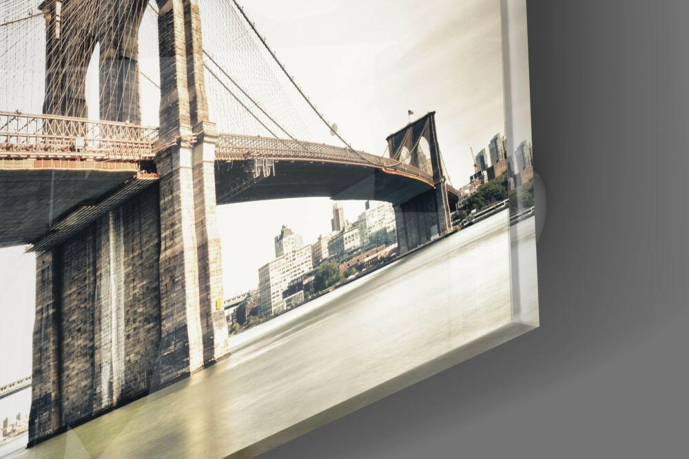 Sepia Brooklyn Bridge Tower Glass Wall Art