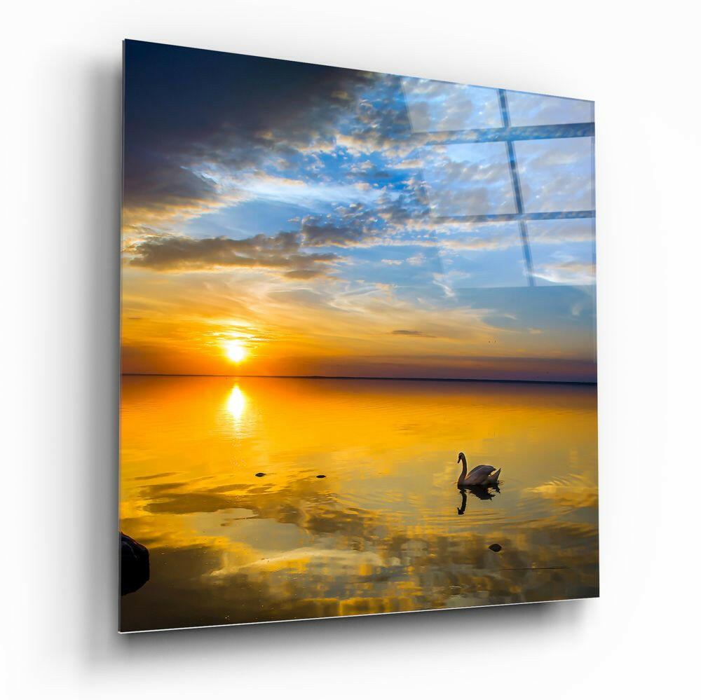 Serene Golden Ocean Sunset Glass Wall Art
