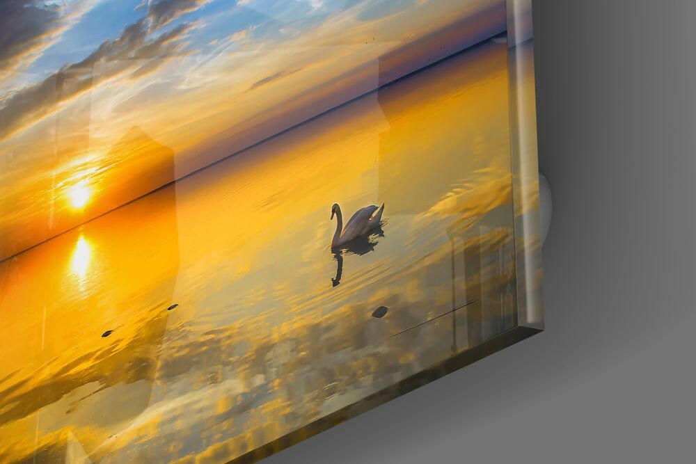 Serene Golden Ocean Sunset Glass Wall Art
