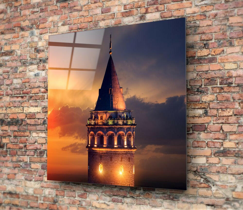 Twilight Galata Tower Glass Wall Art