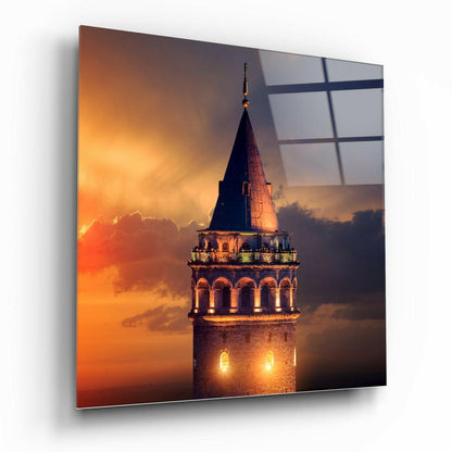 Twilight Galata Tower Glass Wall Art