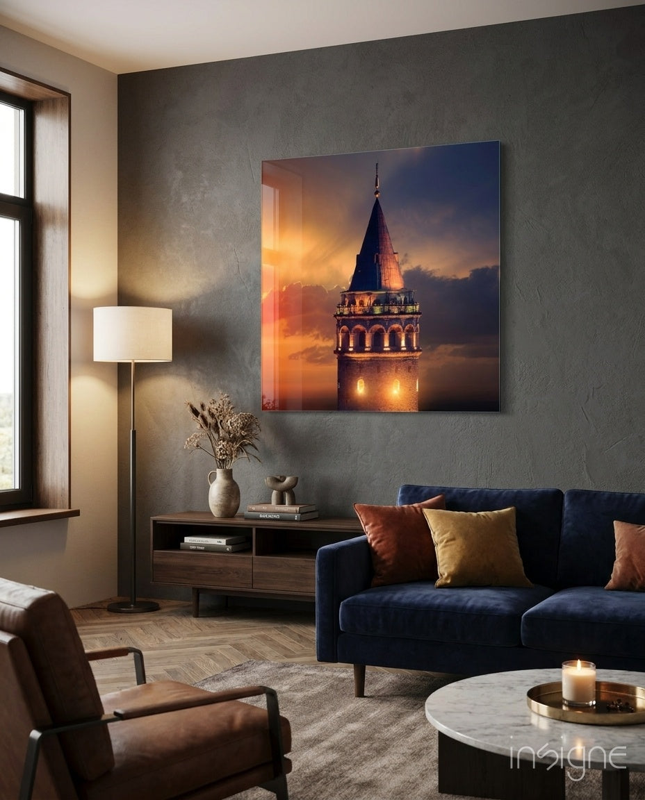 Twilight Galata Tower Glass Wall Art