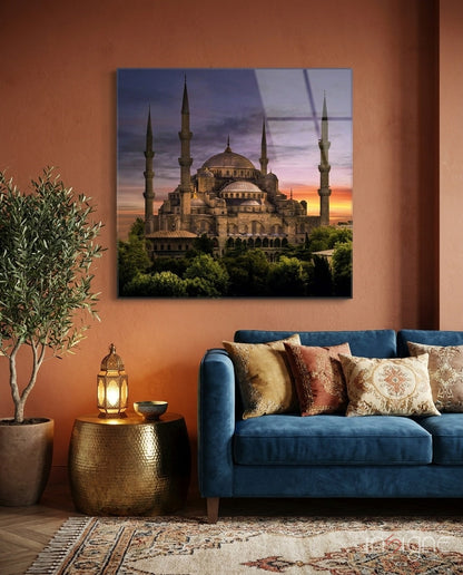 Violet Dusk Domes Blue Mosque Glass Wall Art