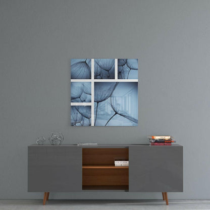 Blue Dandelion Seed Panels Glass Wall Art