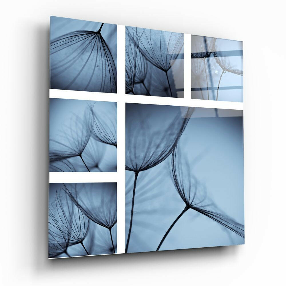 Blue Dandelion Seed Panels Glass Wall Art