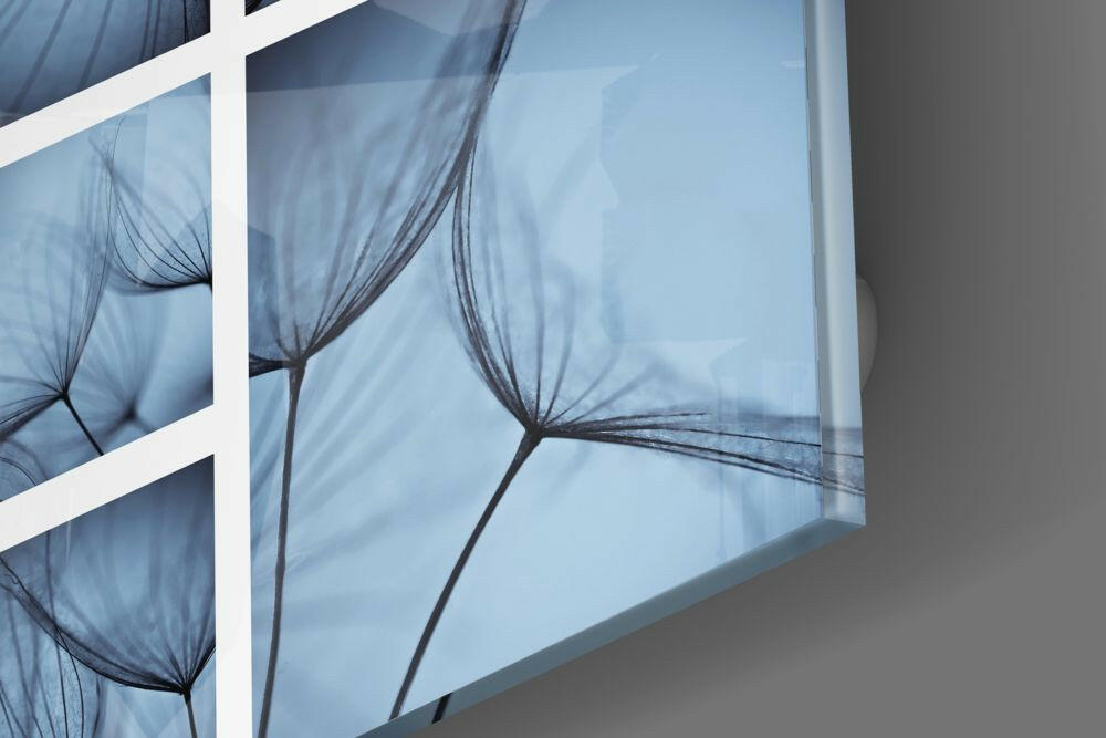 Blue Dandelion Seed Panels Glass Wall Art