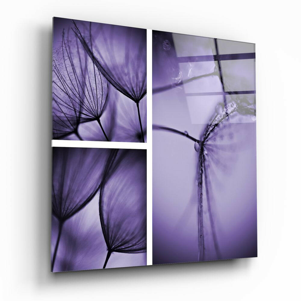 Purple Dandelion Triptych Glass Wall Art