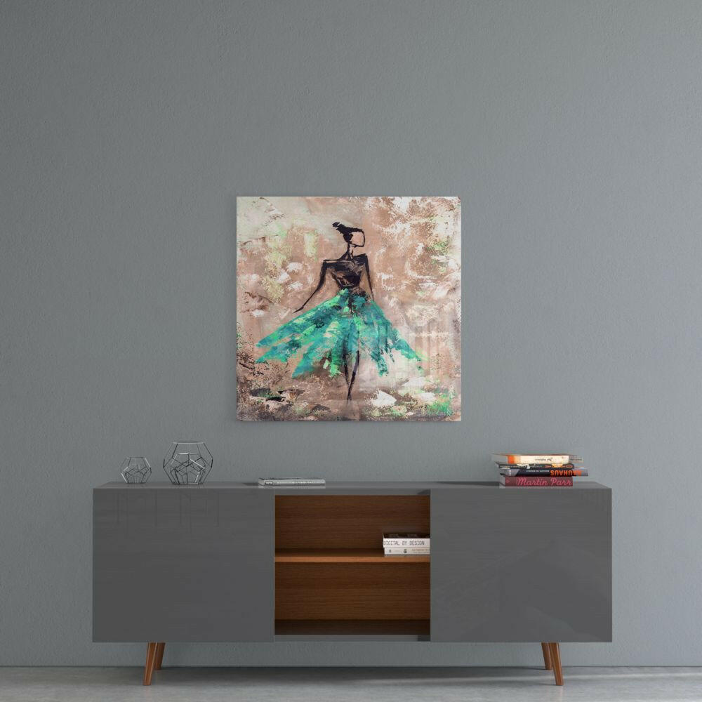 Turquoise Skirt Dancer Blush Backdrop Glass Wall Art