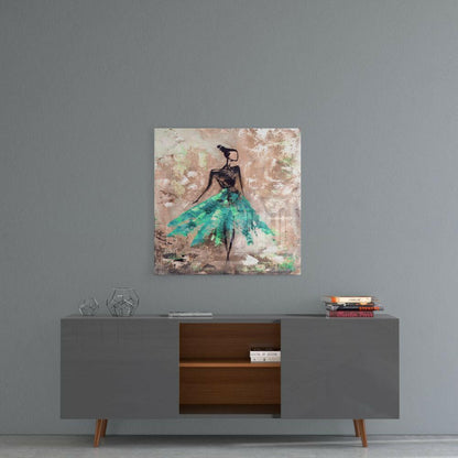 Turquoise Skirt Dancer Blush Backdrop Glass Wall Art