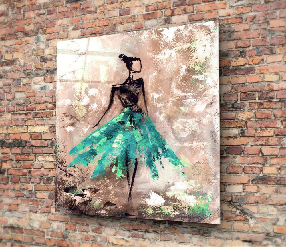 Turquoise Skirt Dancer Blush Backdrop Glass Wall Art