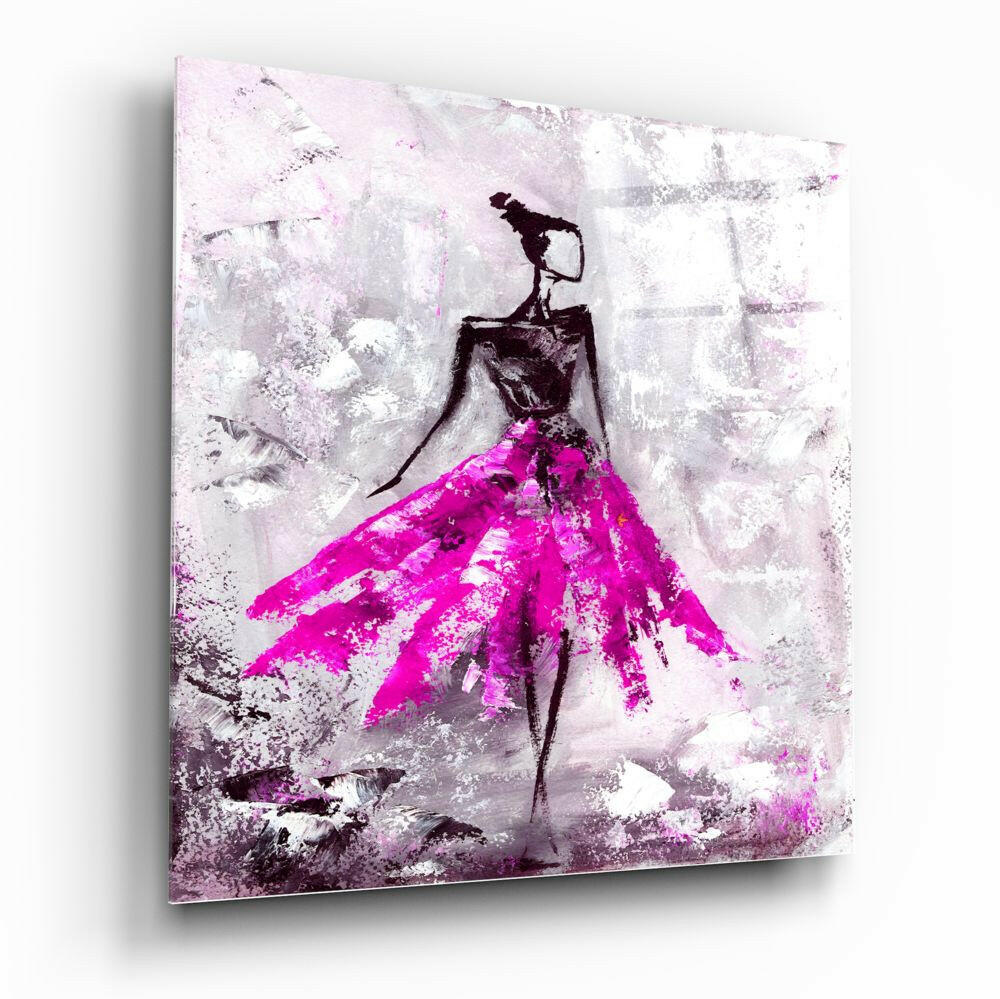 Fuchsia Tutu Dancer Silver Wall Glass Wall Art