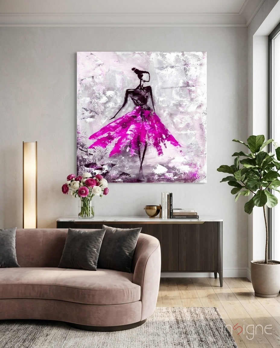 Fuchsia Tutu Dancer Silver Wall Glass Wall Art