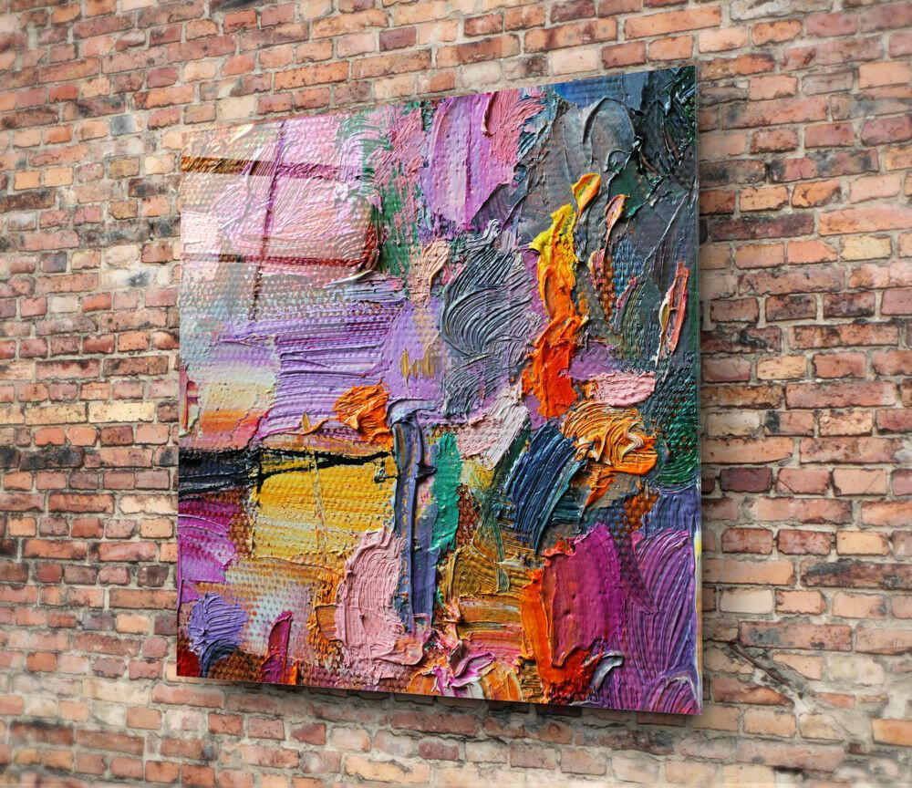 Vibrant Impasto Palette Knife Glass Wall Art