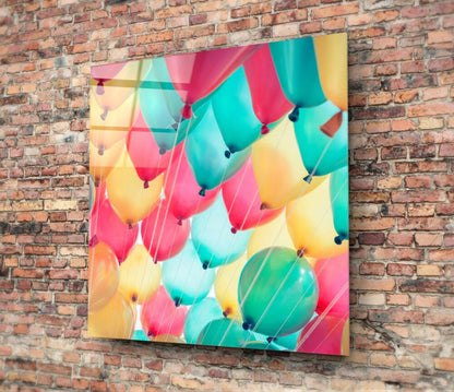 Magenta and Teal Balloon Canopy Glass Wall Art