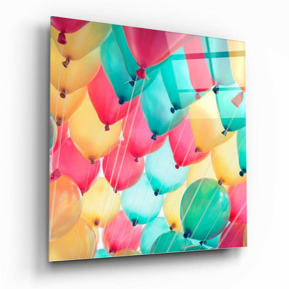 Magenta and Teal Balloon Canopy Glass Wall Art