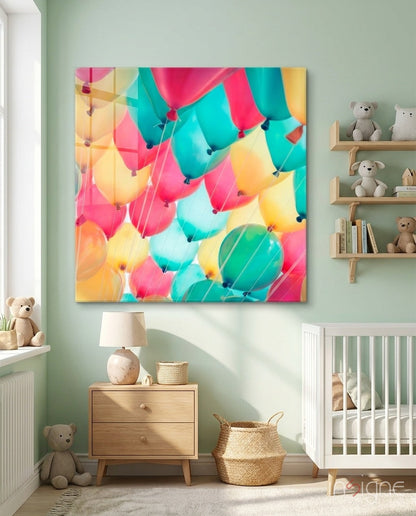 Magenta and Teal Balloon Canopy Glass Wall Art