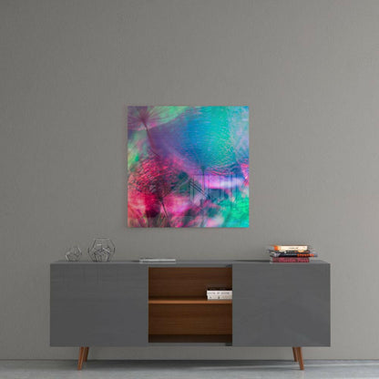 Rainbow Dandelion Seed Abstract Glass Wall Art