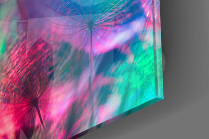 Rainbow Dandelion Seed Abstract Glass Wall Art