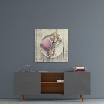Gingham Heart And Silver Cutlery Glass Wall Art