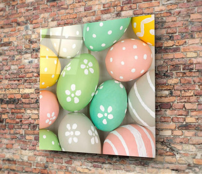 Daisy Painted Pastel Easter Eggs Glass Wall Art