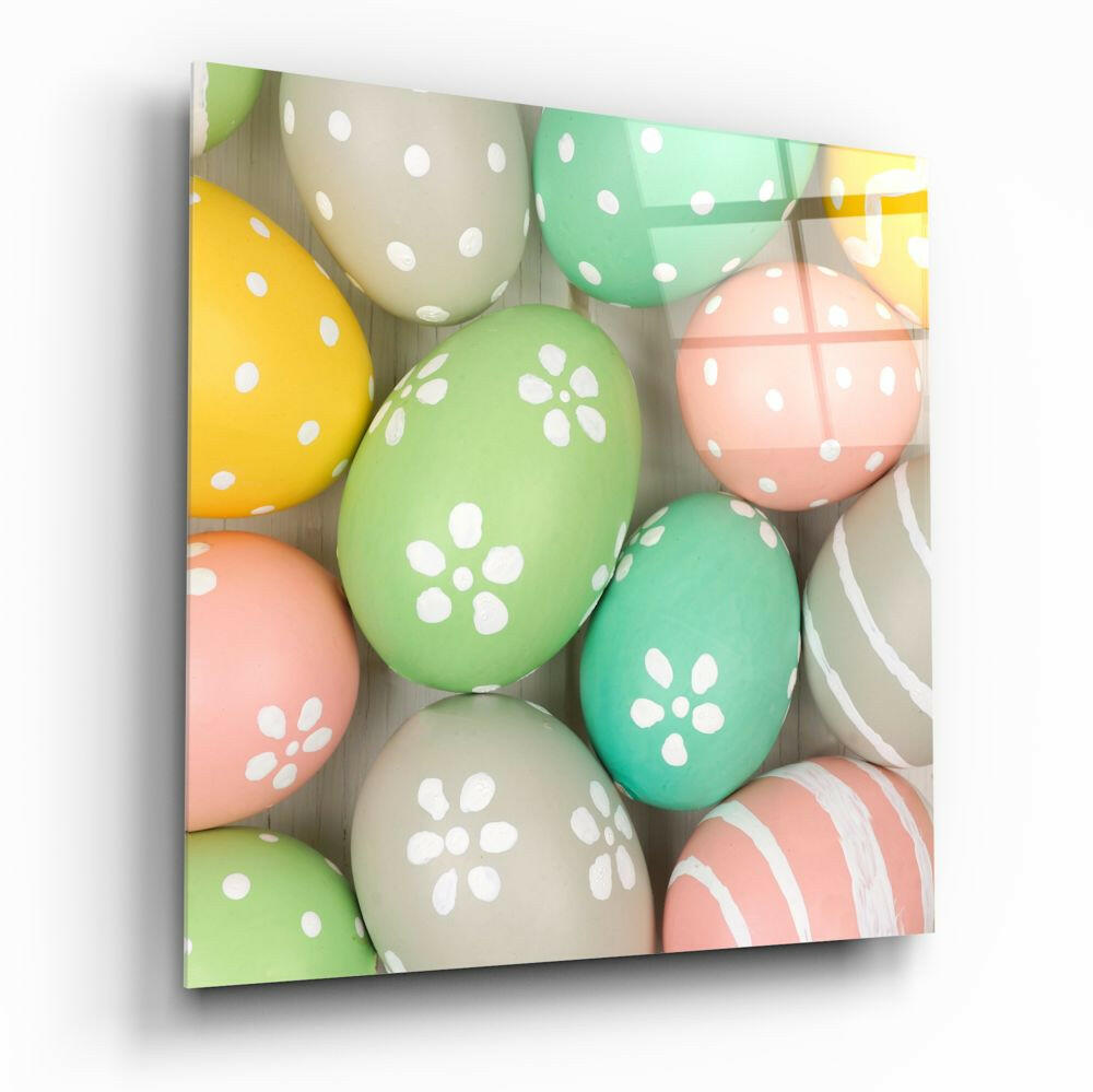 Daisy Painted Pastel Easter Eggs Glass Wall Art