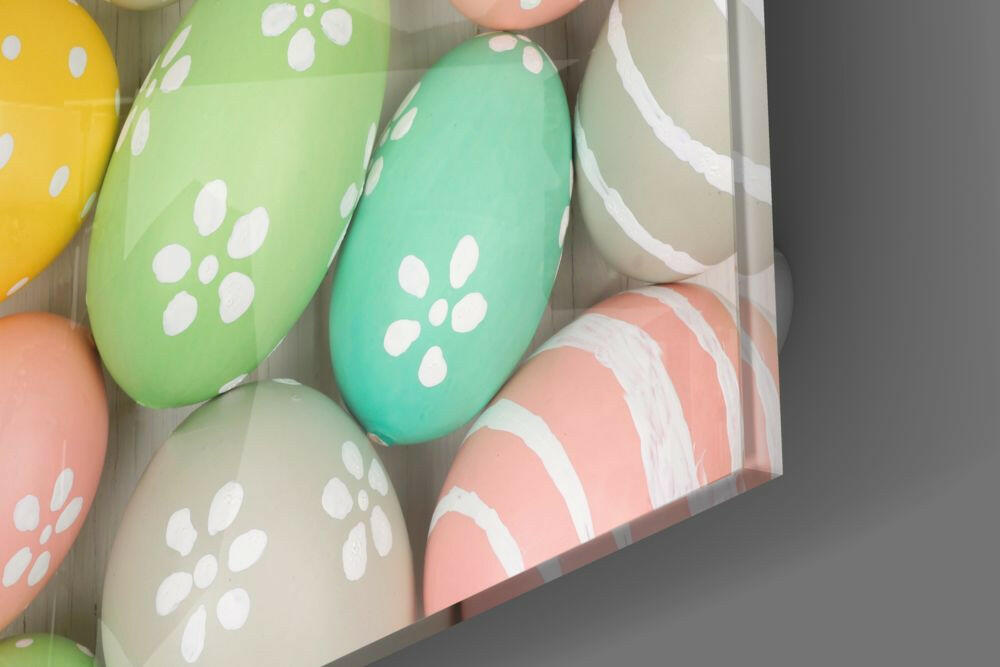 Daisy Painted Pastel Easter Eggs Glass Wall Art