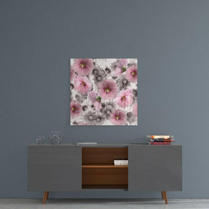Pink Gray Hollyhock Glass Wall Art