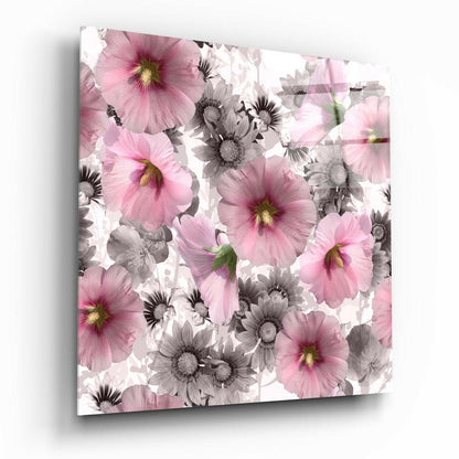 Pink Gray Hollyhock Glass Wall Art