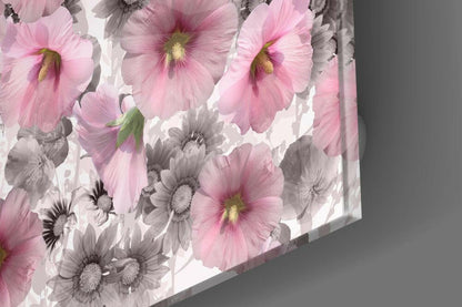 Pink Gray Hollyhock Glass Wall Art