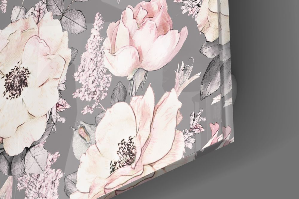 Blush Roses on Gray Flower Glass Wall Art