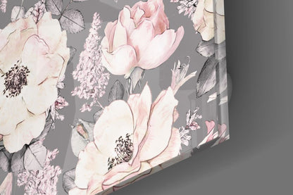 Blush Roses on Gray Flower Glass Wall Art