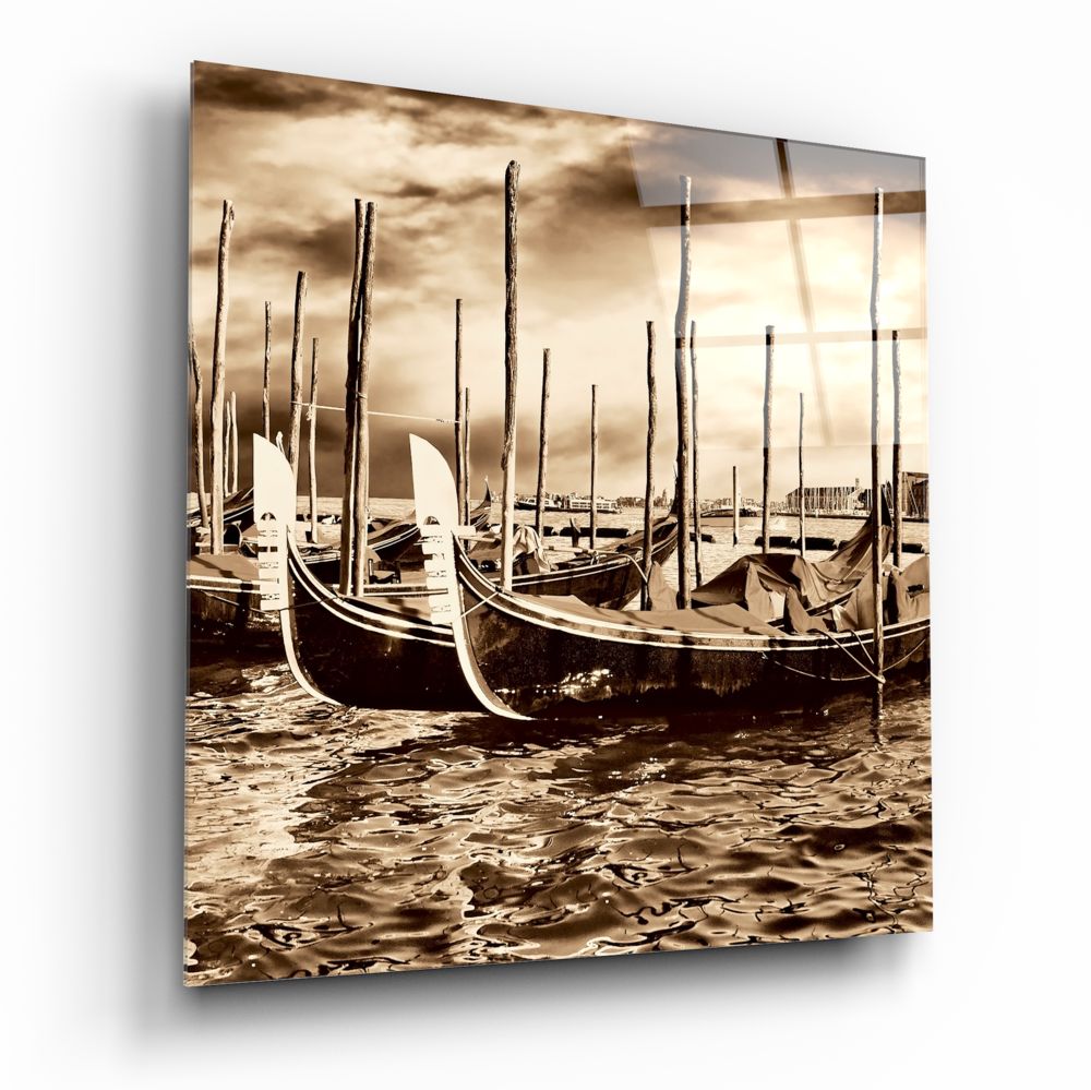 Vintage Gondola Poles Square Glass Wall Art