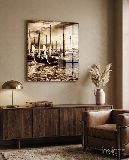 Vintage Gondola Poles Square Glass Wall Art