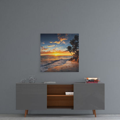 Orange Sunset Cove Palm Trees Glass Wall Art