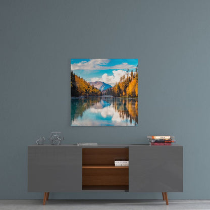 Turquoise Autumn River Valley Glass Wall Art