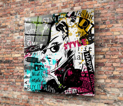 Colorful Magazine Collage Sunglasses Woman Glass Wall Art