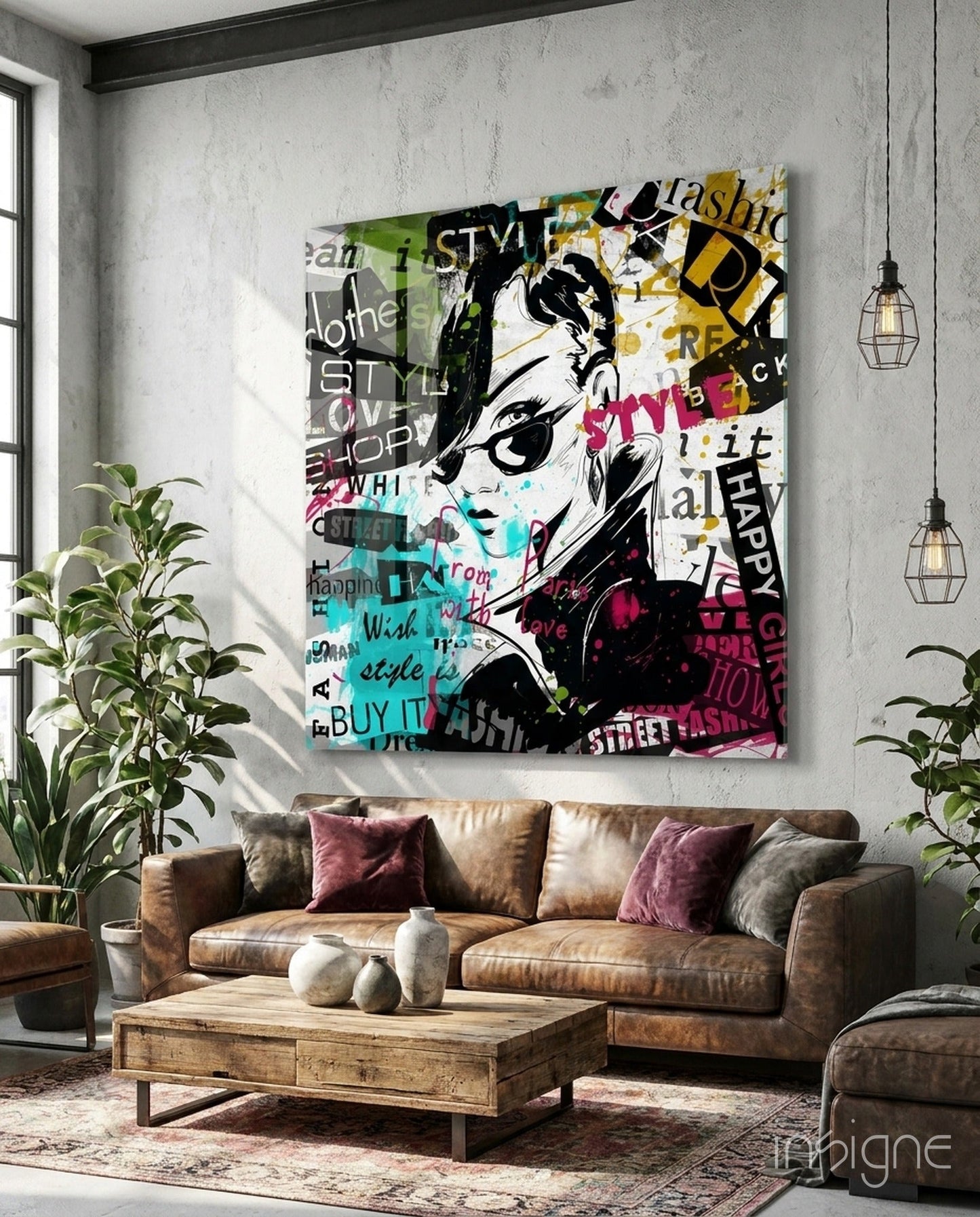 Colorful Magazine Collage Sunglasses Woman Glass Wall Art