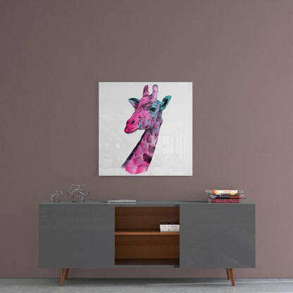 Pink Teal Giraffe Profile Glass Wall Art