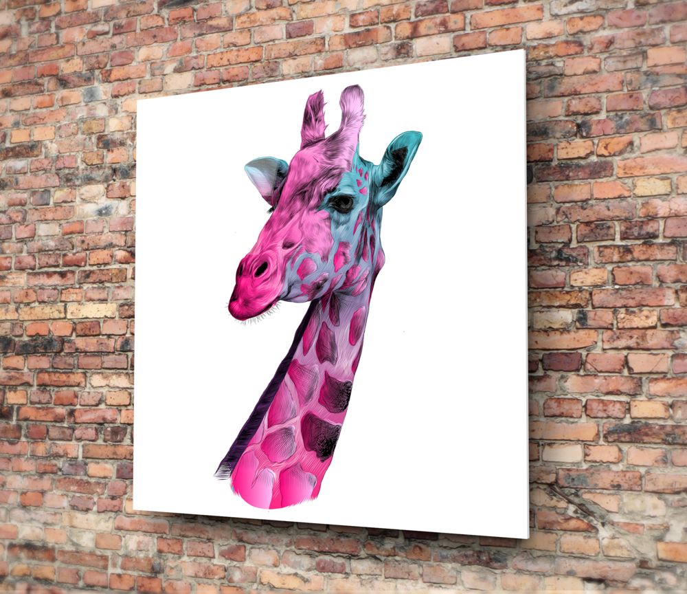 Pink Teal Giraffe Profile Glass Wall Art