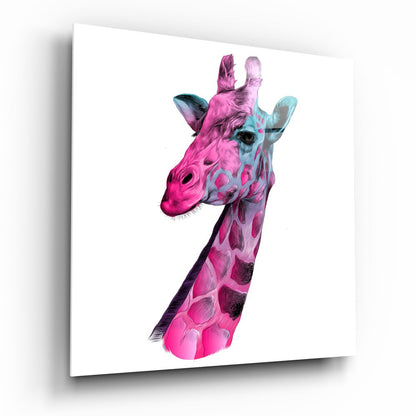 Pink Teal Giraffe Profile Glass Wall Art