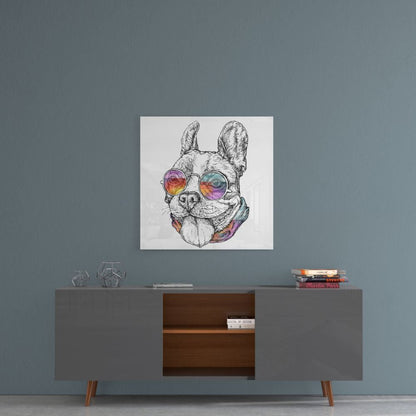 Rainbow Glasses Sketch Bulldog Glass Wall Art