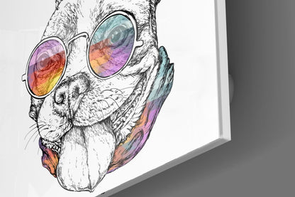 Rainbow Glasses Sketch Bulldog Glass Wall Art