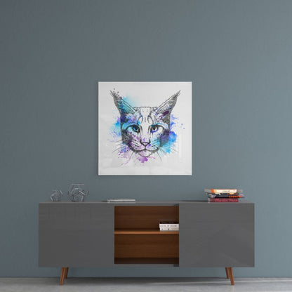 Blue Watercolor Sketch Cat Glass Wall Art